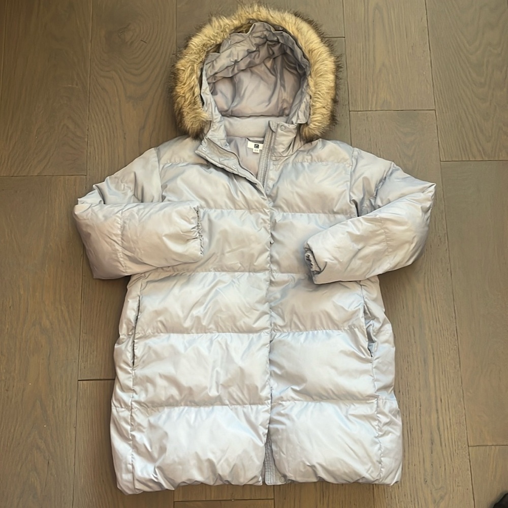 Uniqlo Girls 11-12 Blue Winter Puffer With Hood